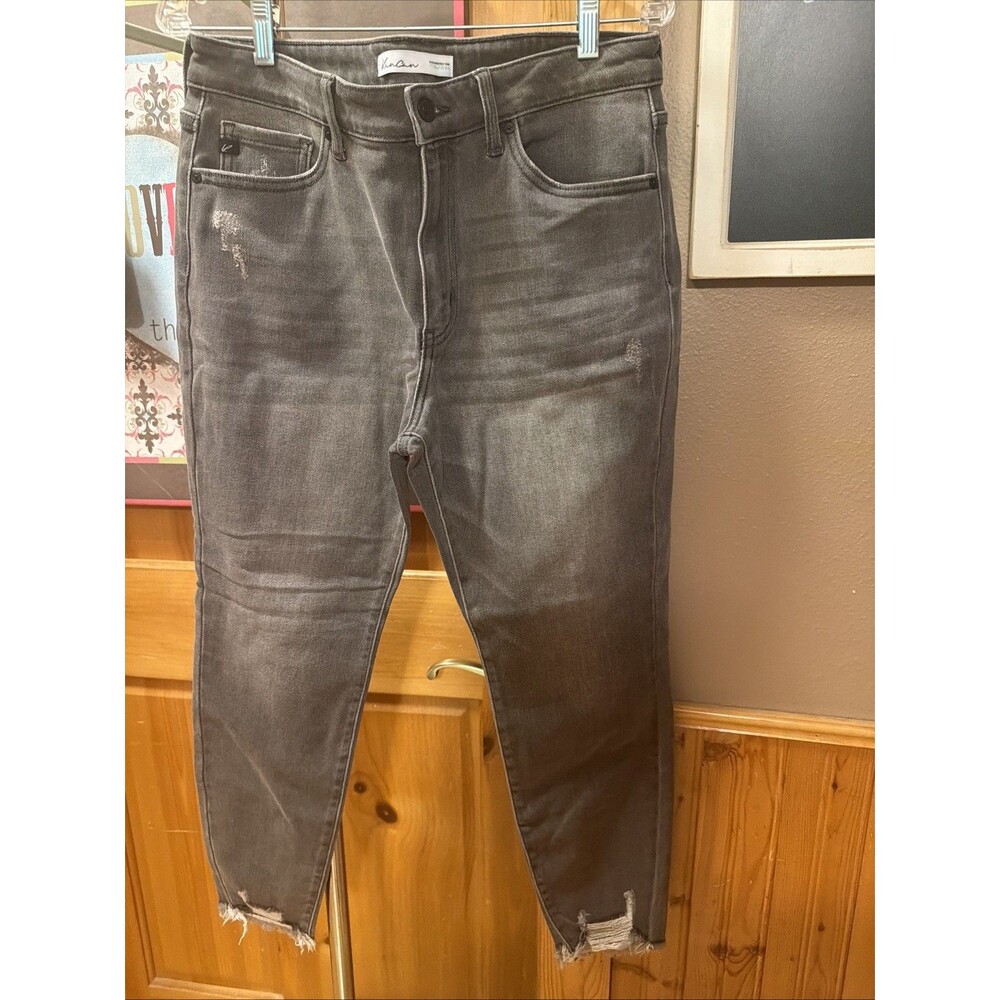 KanCan Womens Gray Black Denim Skinny Jeans Size 30 High Rise Distressed Frayed